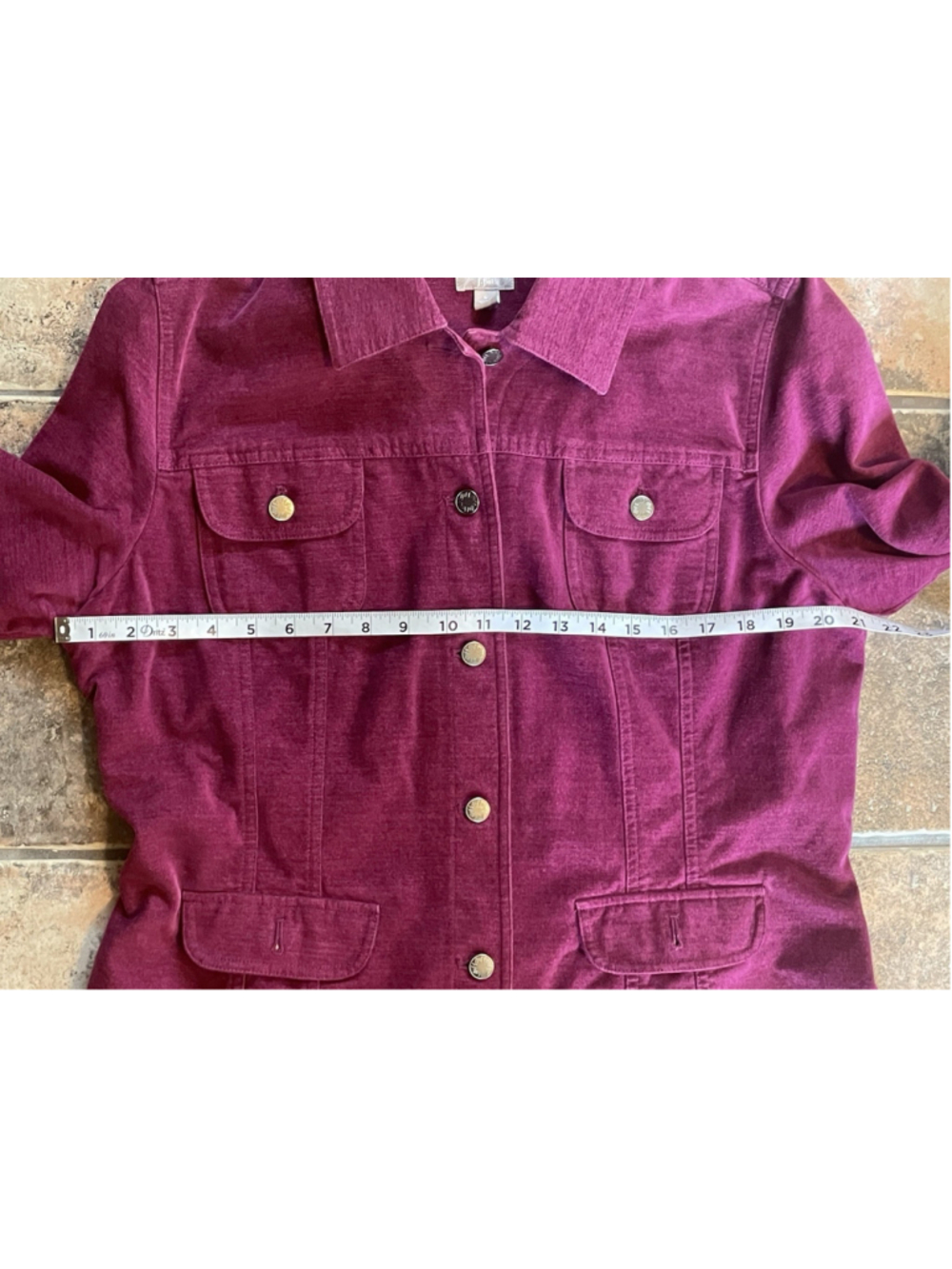 J JILL Burgundy Velvet Button Down Jacket Pockets Size L - Picture 8 of 8